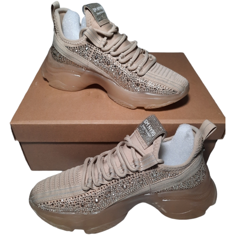 Steve MaddenWomen's Maxima Rhinestone-Trim Trainer Sneakers BLUSH MULTI